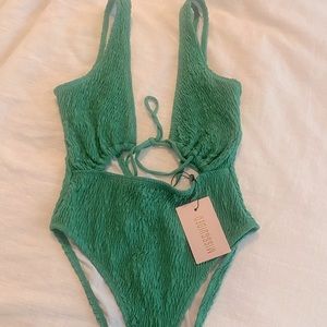 One Piece Tie-Front Swim Suit - Green